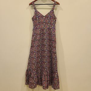 J. Crew Women's Printed Tiered Maxi Dress Size 2 Floral Linen Blend Sleeveless